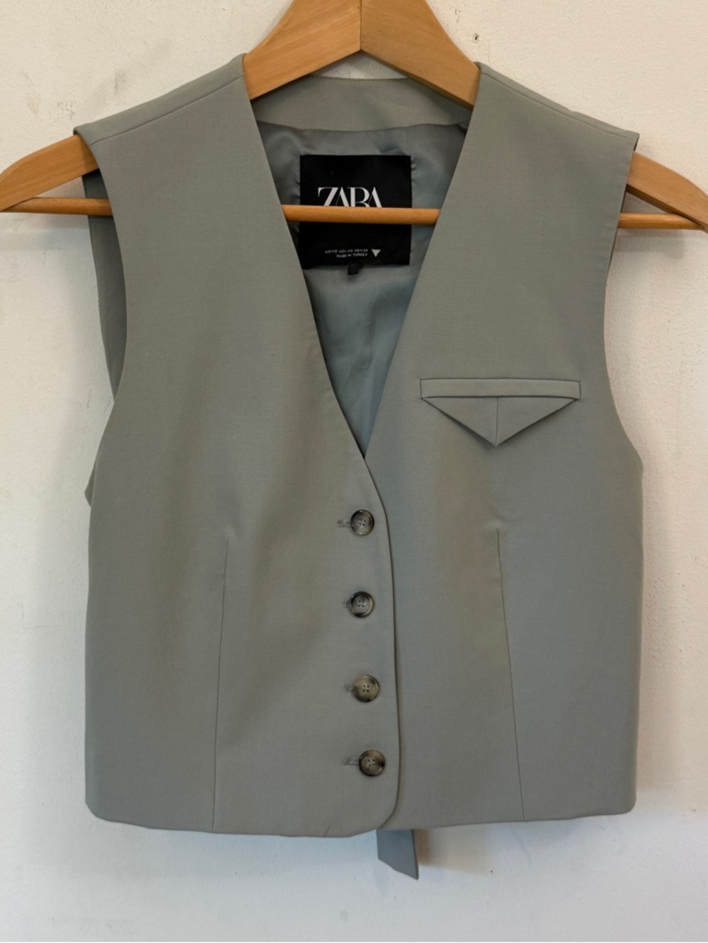 Zara Light Sage Tailored Vest XS